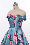 Elegant A-Line Off the Shoulder Sweetheart Lace up Satin with Flowers Prom Dresses UK JS514