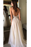 A-Line V-Neck Spaghetti Straps Backless Beads Appliques Organza Sleeveless Prom Dresses UK JS317