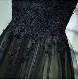 Vintage A Line Chic Long Black Lace Cap Sleeves High Neck Beads Appliques Prom Dresses JS76