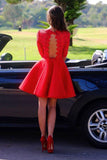 Red Cocktail Dress Sexy Long sleeve Backless Lace homecoming Dress