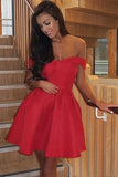 Simple Off the Shoulder Sweetheart Short Homecoming Dresses Burgundy Formal Dress H1139