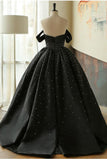 Ball Gown Black Sweetheart Off the Shoulder Satin Beading Prom Quinceanera Dresses JS67