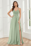 Spaghetti Straps Split Chiffon Bridesmaid Dresses