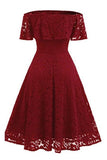 A Line Lace Strapless Off the Shoulder Burgundy Vintage Knee Length Homecoming Dress JS688