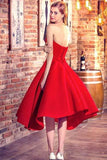 Princess Sweetheart Red Satin with Ruffles Asymmetrical High Low Classic Prom Dresses JS622