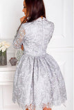 A-Line Crew Long Sleeves Above Knee Grey Lace Short Homecoming Dresses JS19