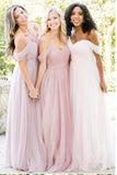 A Line Tulle Sweetheart Off the Shoulder Long Ruffles Bridesmaid Dresses