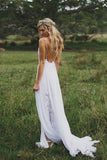 Simple Boho Spaghetti Straps Sweetheart Backless Chiffon Beach Wedding Dresses JS227