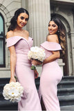 Mermaid Pink Off the Shoulder Sweetheart Prom Dresses Long Bridesmaid Dresses JS915