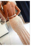 New Arrival Sequin Long Sweetheart Spaghetti Straps Criss Cross Beads Prom Dresses JS762