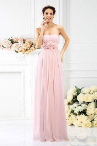 Hand-Made Flower Sleeveless Long Chiffon Bridesmaid Dresses