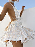 A-Line Princess Beading Halter Sleeveless Short Homecoming Dresses