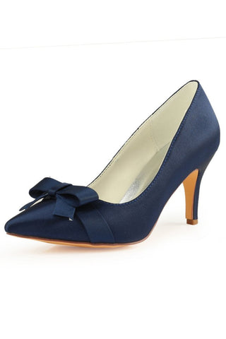 Navy Blue High Heels Wedding Shoes with Bowknot Fashion Satin Wedding Shoes uk L-942