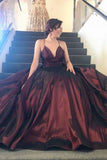 Elegant Simple Deep V Neck Spaghetti Straps Long Ball Gown Satin Prom Dresses JS128