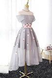 A Line Off Shoulder Grey High Low Homecoming Dress Cocktail Dresses Graduation Dresses JS94