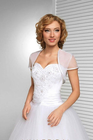 White Short Sleeve Wedding Bolero Bridal Cape Organza Wedding Wraps uk WW01