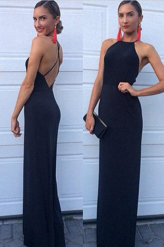 New Arrival Modest Halter Criss-Cross A-Line Long Navy Blue Sleeveless Prom Dresses JS616