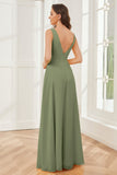 Column V-neck Chiffon Long Bridesmaid Dresses