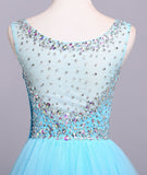 Ball Gown Blue Scoop Sequins Organza Long Prom Dresses Elegant Party Dresses JS165