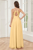 A-line Spaghetti Straps Chiffon Long Bridesmaid Dresses