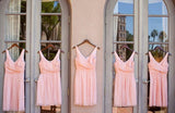 A Line Rustic V-neck Chiffon Short Cheap Bridesmaid Dresses