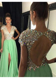 Green Beads Green prom dresses Open back prom dresses