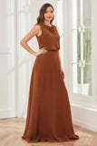 Column Cowl Neck Sleeveless Chiffon Bridesmaid Dresses