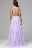 Lilac Spaghetti Straps Lace Appliques Wedding Guest Dresses