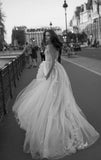 A Line Tulle Open Back Butterfly Sleeveless Long Prom Wedding Dresses Prom Dresses