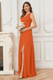 V-neck Sleeveless Chiffon Bridesmaid Dresses with Pockets