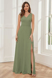 V-neck Sleeveless Chiffon Bridesmaid Dresses with Pockets