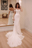 Off Shoulder Sweetheart Court Train Lace Mermaid Wedding Dresses