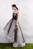 A Line Tulle High Low Sweetheart Strapless Sleeveless Prom Dresses Homecoming Dresses JS25