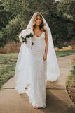 Rose Lace Boho Spaghetti Strap Beach Wedding Dresses