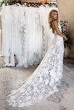 Hottest Elegant Spaghetti Straps Backless Long Simple Ivory Lace Beach Wedding Dresses