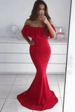 Red Mermaid Off the Shoulder Long Evening Dresses Prom Dresses