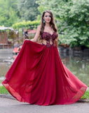 Sweetheart Appliques Beading Strapless Red A-Line Chiffon See-through Fashion Prom Dresses JS247