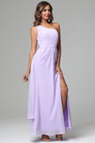 One Shoulder Chiffon Bridesmaid Dresses with Slit