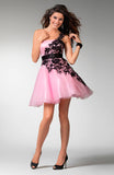 A Line One Shoulder White Homecoming Dress with Black Lace Knee Length Party Dress JS44