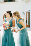 Bohemian Romantic A Line Tulle High Low Bridesmaid Dresses