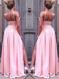 Simple Spaghetti Straps V Neck Floor Length Prom Dresses