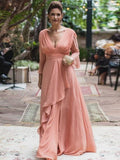 Kaitlynn A-Line/Princess Chiffon Ruffles V-neck Long Sleeves Floor-Length Mother of the Bride Dresses SJSP0020384