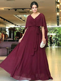 Zoie A-Line/Princess Chiffon Sash/Ribbon/Belt V-neck Short Sleeves Floor-Length Mother of the Bride Dresses SJSP0020293