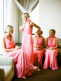 A-Line V-neck Floor Length Chiffon Bridesmaid Dresses