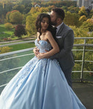 Princess Ball Gown Blue Appliques Strapless Quinceanera Dresses, Sweet 16 Dresses