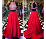 Beading Crystal Sexy Party Dress 2 Pieces Long A Line Evening Formal Dress Prom Dresses JS729