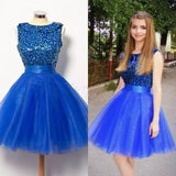 Royal Blue Short Tulle Sleeveless Prom Dress A-line Prom Dresses