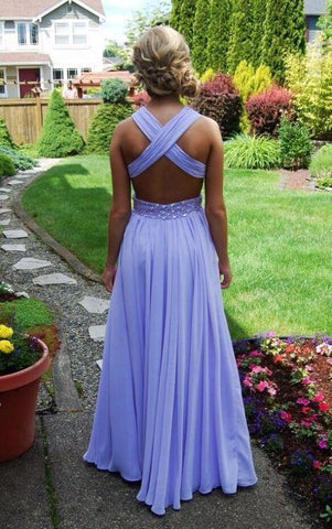 Charming V-Neck Chiffon Backless A-Line Prom Dresses uk