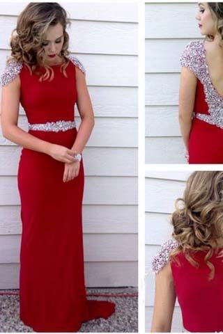 Long Prom Dress Red Prom Dress Party Chiffon Prom Dress Sheath Evening Dress Gown JS706