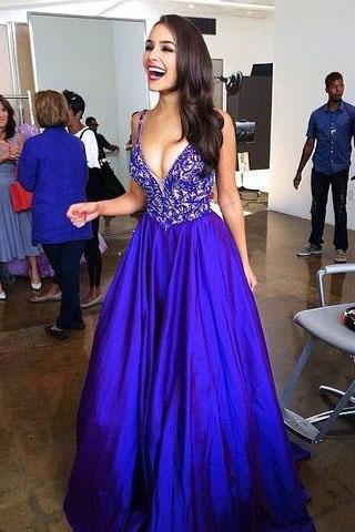 Charming A-Line Deep V-Neck Prom Dresses JS660